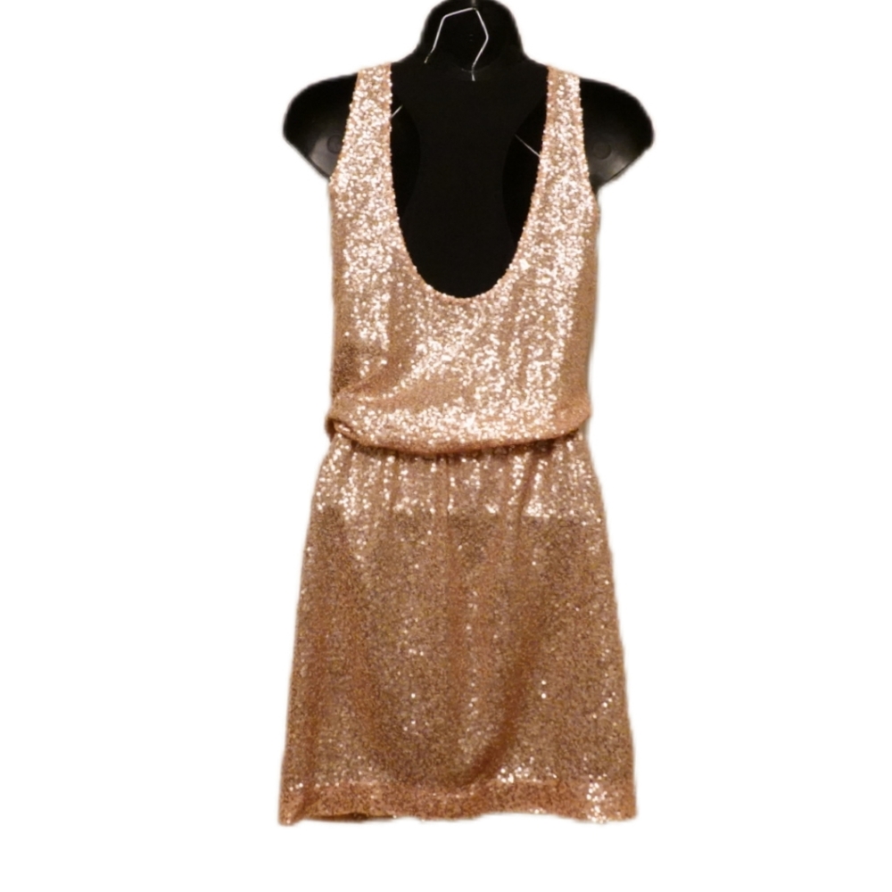 ROBERT RODRIGUEZ Rose Gold Sequined Dress with Black Peekaboo Silk Lining, sz 10 - Picture 2 of 6